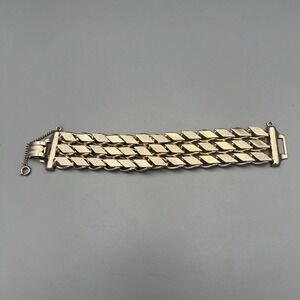 Vintage Sperry Modernist Bracelet Silver Tone Leaf Links Safety Chain 7.5"
